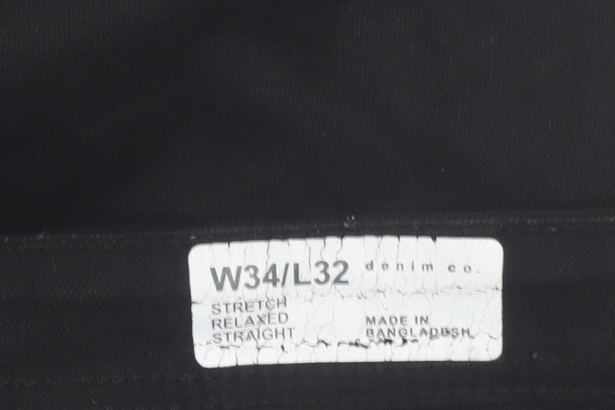 Denim Co. Men's Black Relaxed Fit Straight Jeans W34 L32