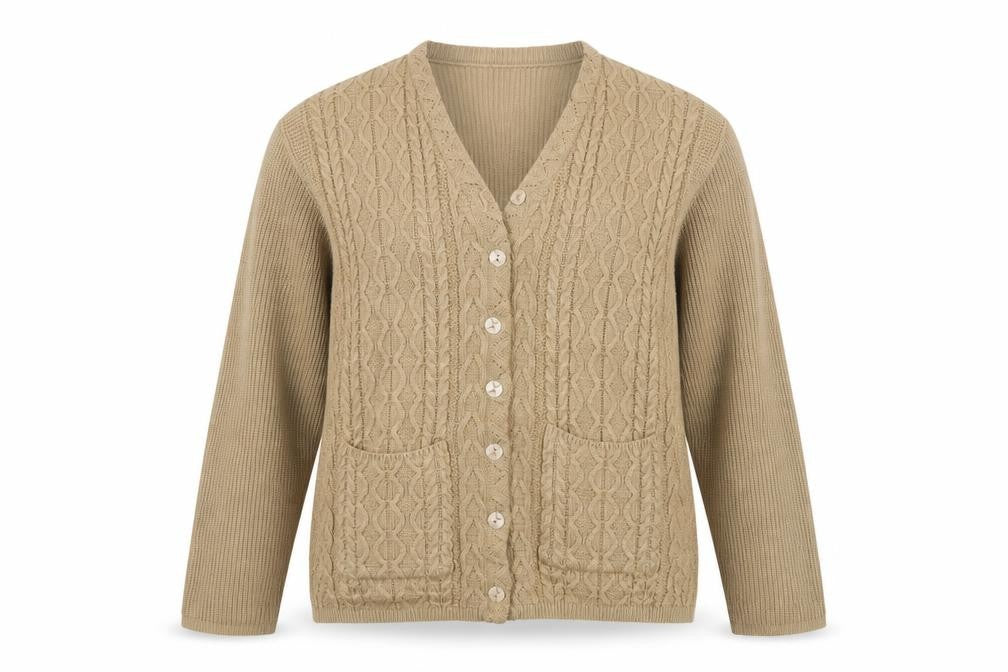 Naura's Women Beige Cable-Knit Long Sleeve Cardigan Size 12