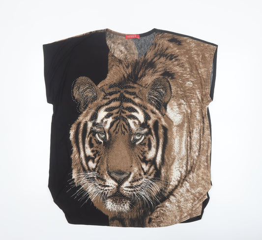 Meggie Women's Brown Tiger Print Beaded Relaxed T-Shirt XL