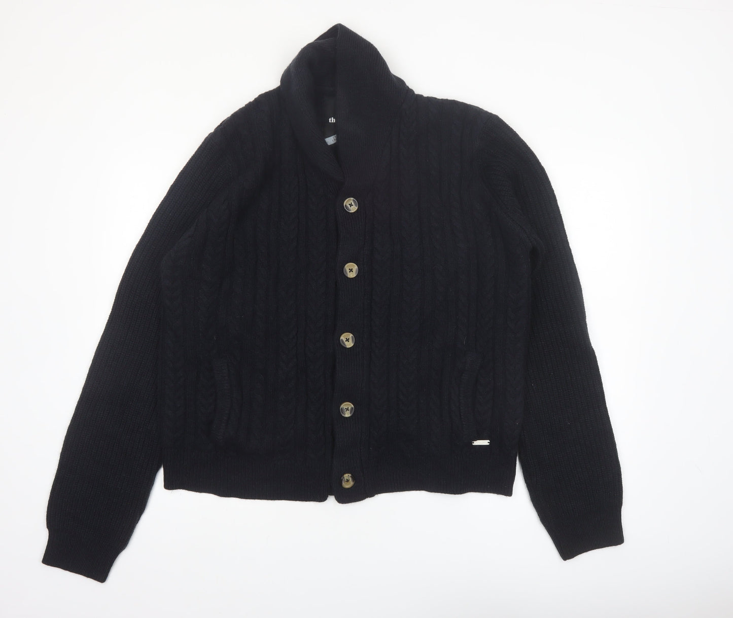 Threadbare Men's Black 2XL Cable-Knit Button Cardigan Jumper