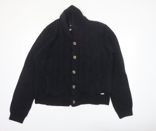 Threadbare Men's Black 2XL Cable-Knit Button Cardigan Jumper
