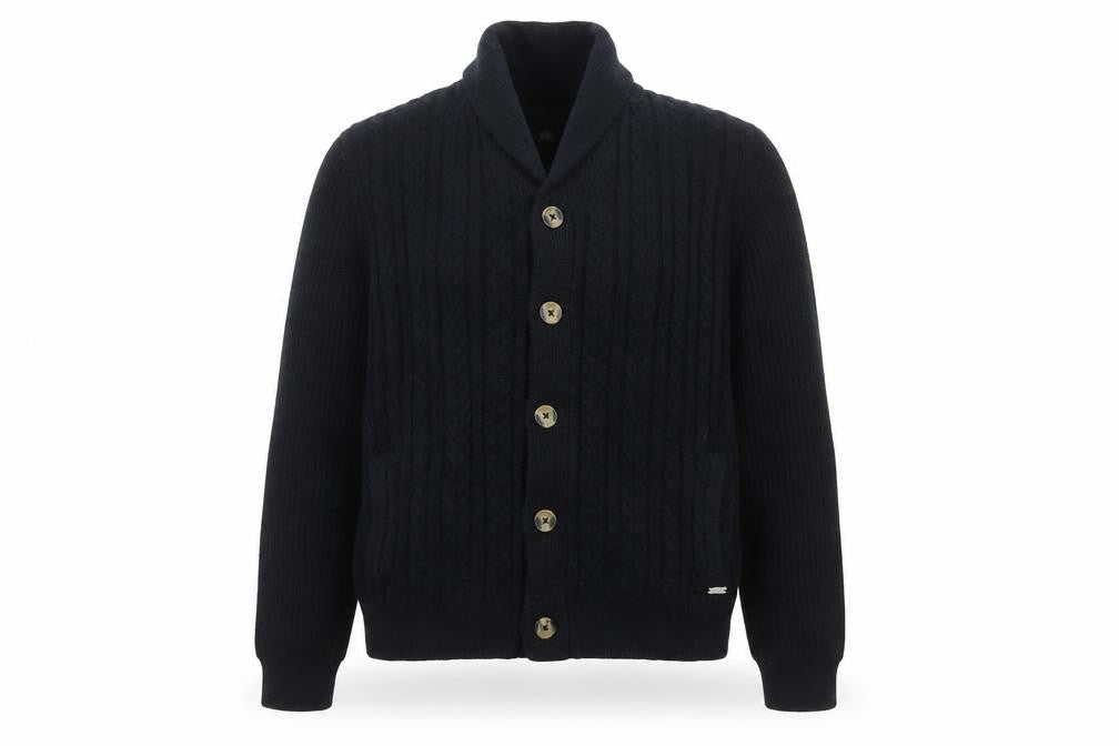 Threadbare Men's Black 2XL Cable-Knit Button Cardigan Jumper
