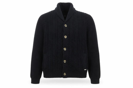 Threadbare Men's Black 2XL Cable-Knit Button Cardigan Jumper