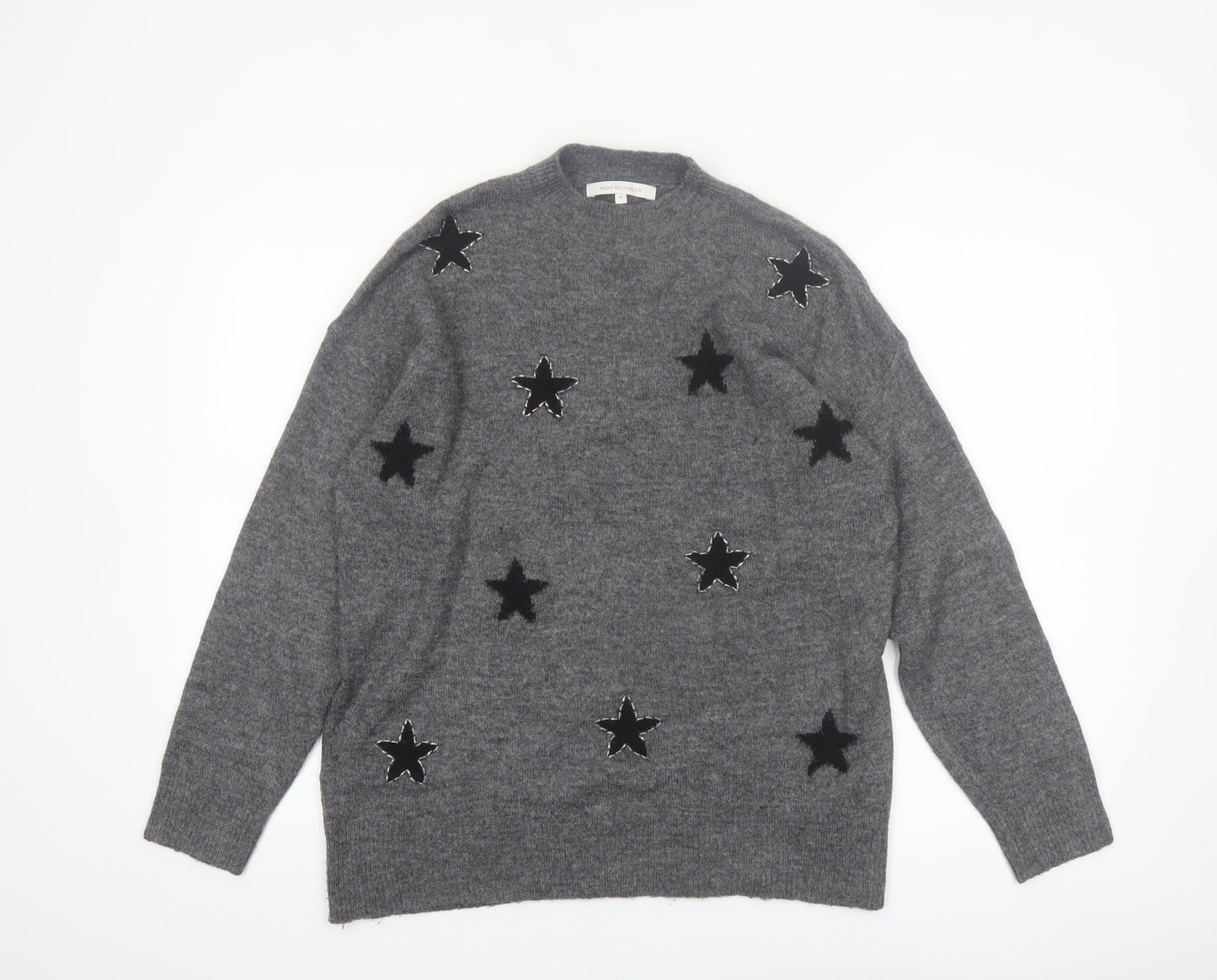 Next Womens Grey Star Embroidered Wool Blend Pullover Jumper Size M