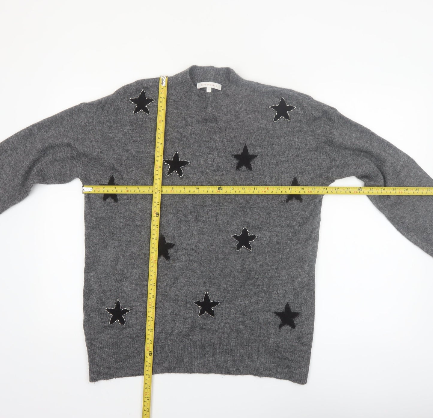Next Womens Grey Star Embroidered Wool Blend Pullover Jumper Size M