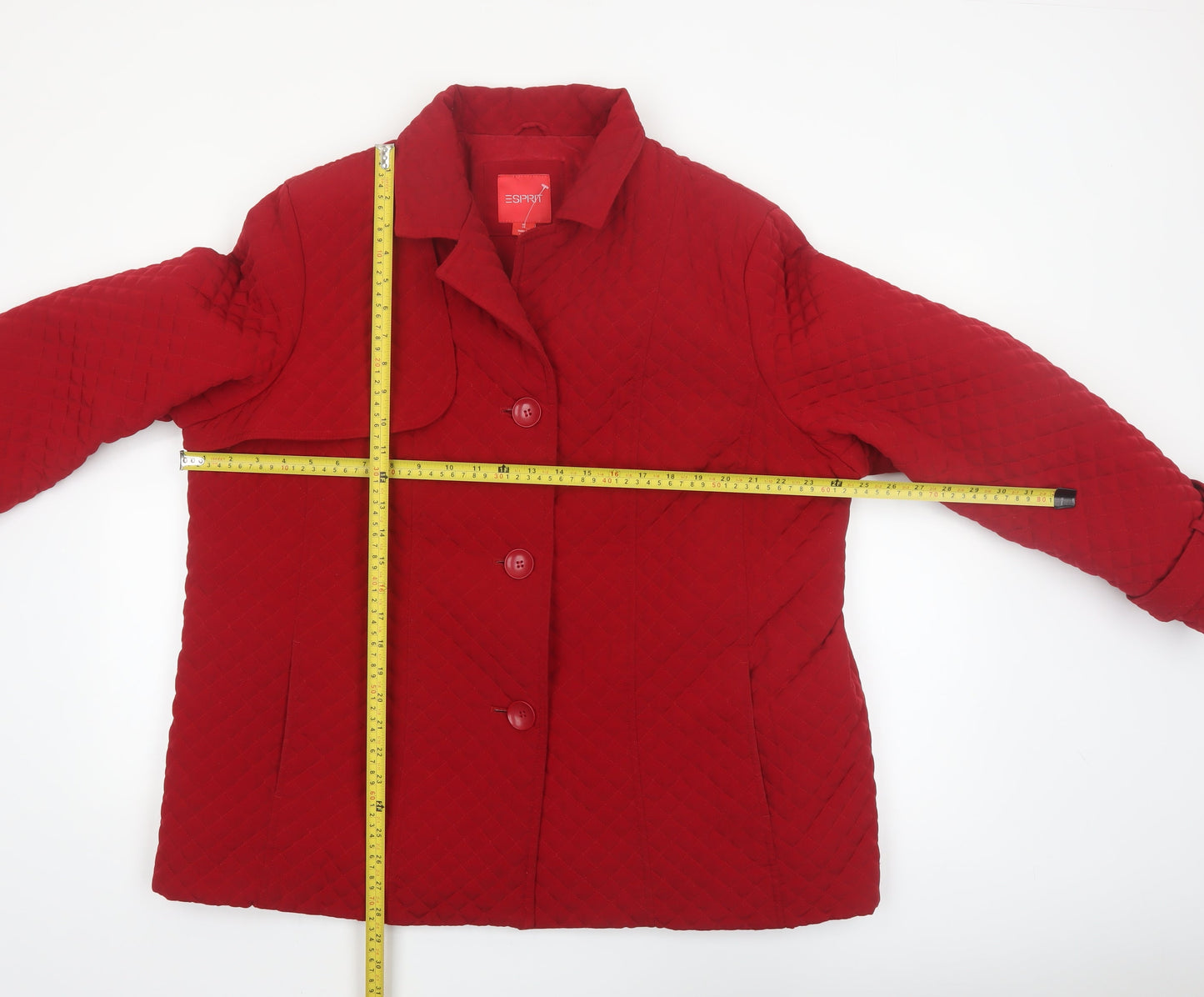 Esprit Men's Red Quilted Mid-Length Coat 2XL Polyester