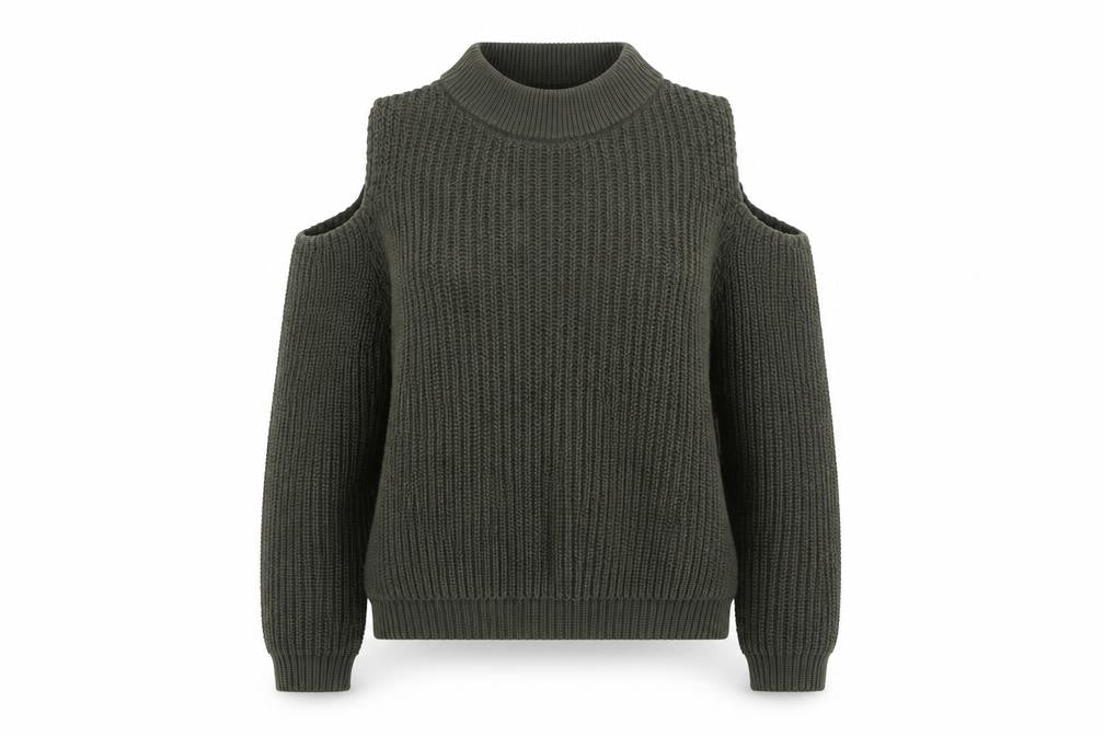 French Connection Women's Green Cold Shoulder Knit Jumper M