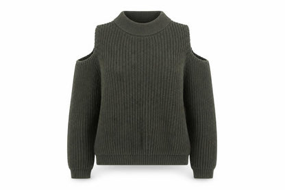 Front view of French Connection Women's Green Cold Shoulder Knit Jumper M