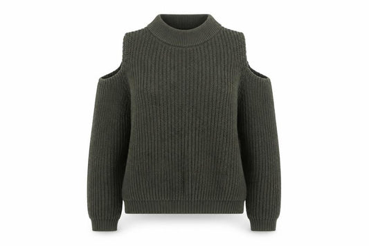 Front view of French Connection Women's Green Cold Shoulder Knit Jumper M