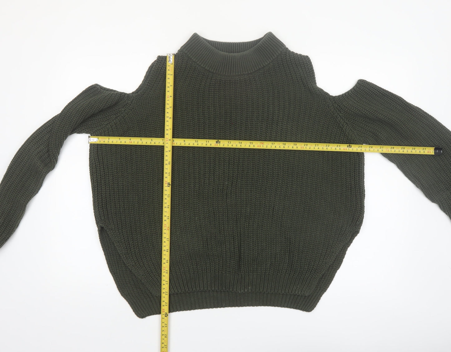 French Connection Women's Green Cold Shoulder Knit Jumper M