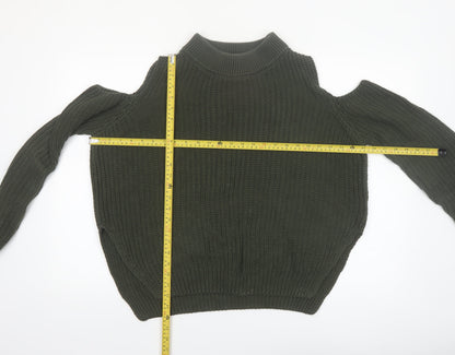 Back view of French Connection Women's Green Cold Shoulder Knit Jumper M