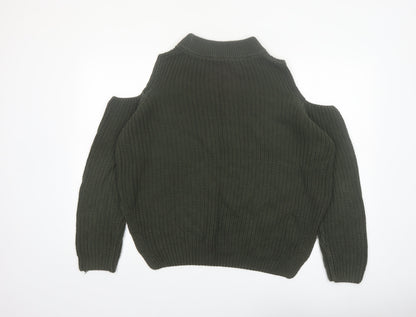 Close-up detail of French Connection Women's Green Cold Shoulder Knit Jumper M