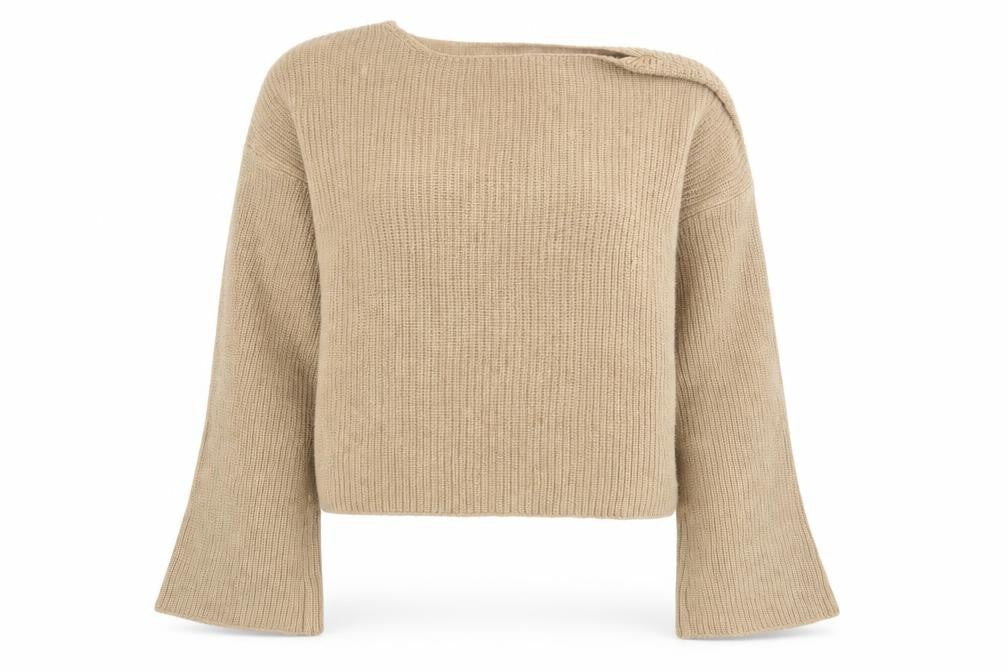 NA-KD Women’s Beige Chunky Knit Bell Sleeve Pullover Jumper Size M