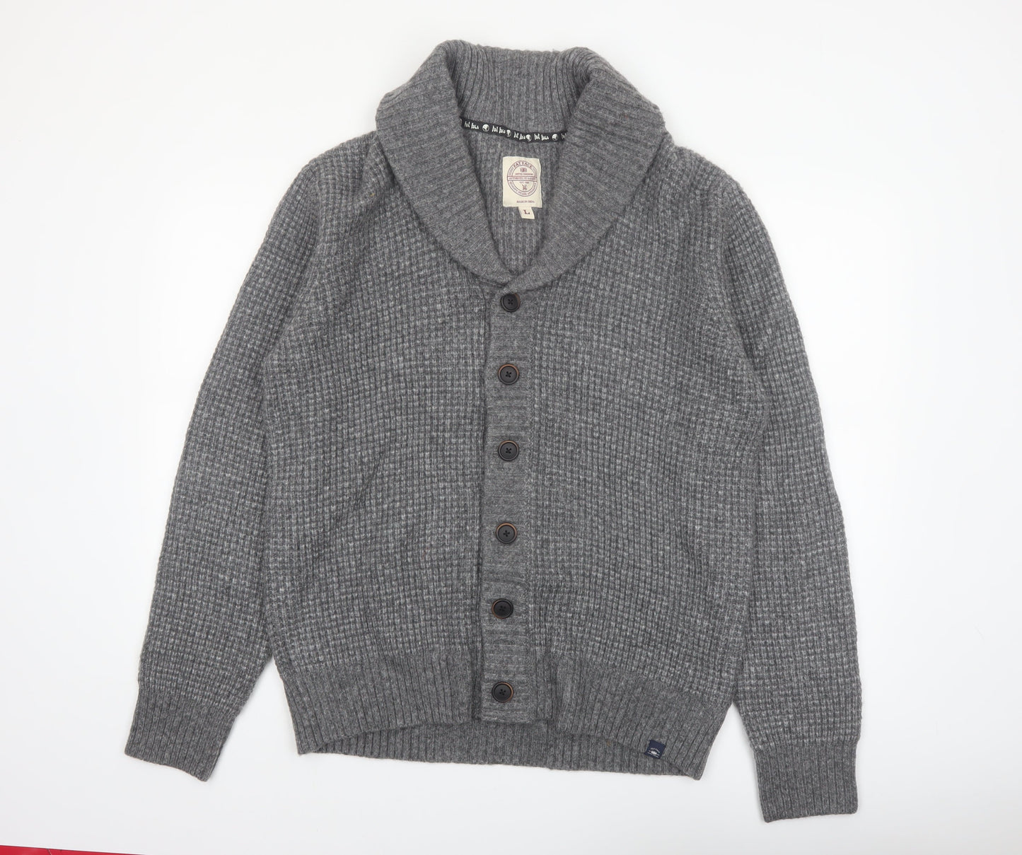 Fat Face Men's Grey L Wool Blend Chunky Knit Shawl Collar Cardigan