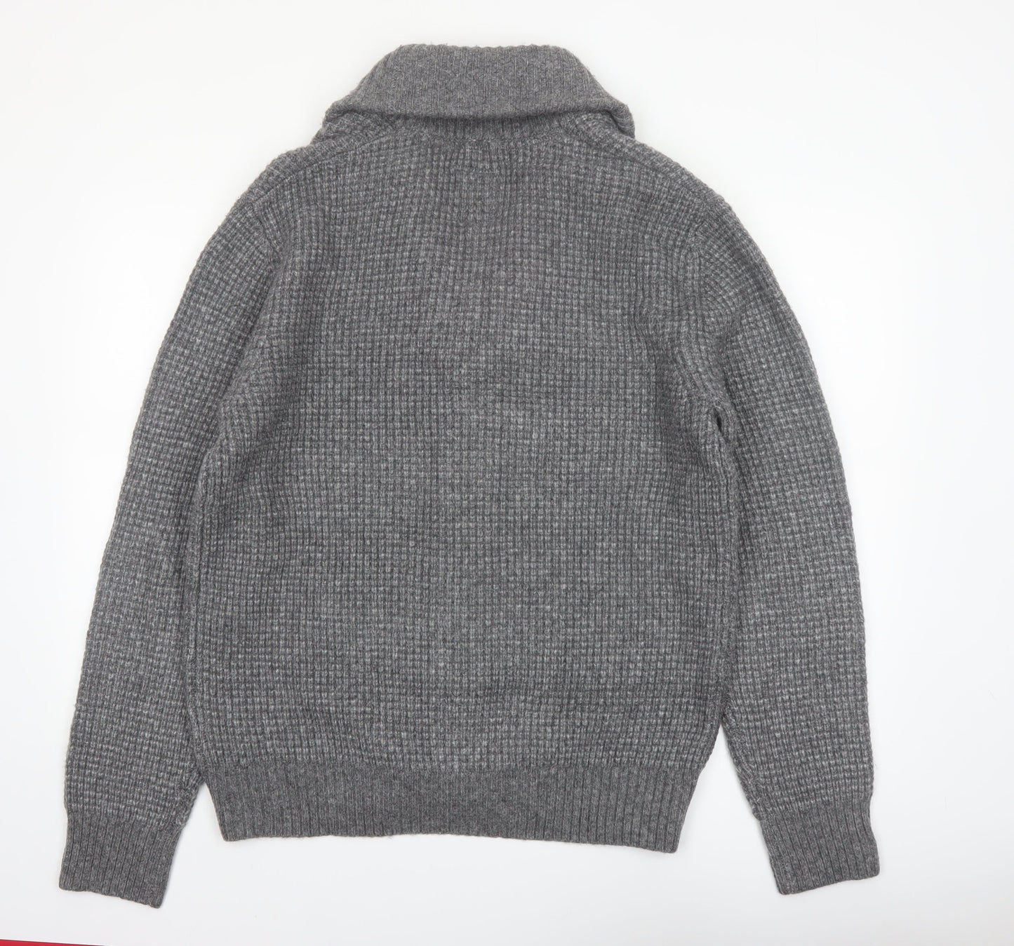 Fat Face Men's Grey L Wool Blend Chunky Knit Shawl Collar Cardigan