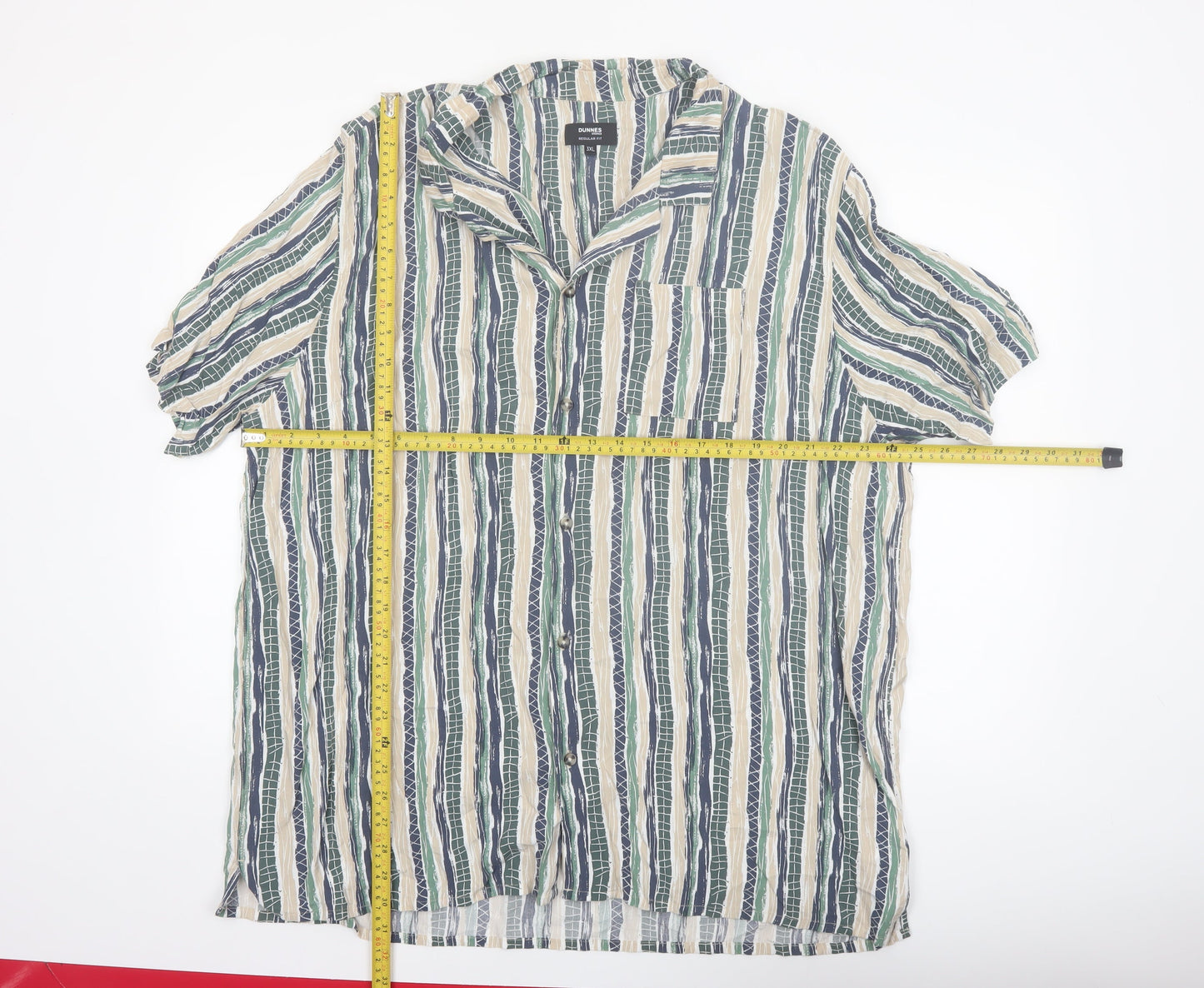 Dunnes Stores Men’s Beige Green Striped Short Sleeve 3XL Button-Up Shirt