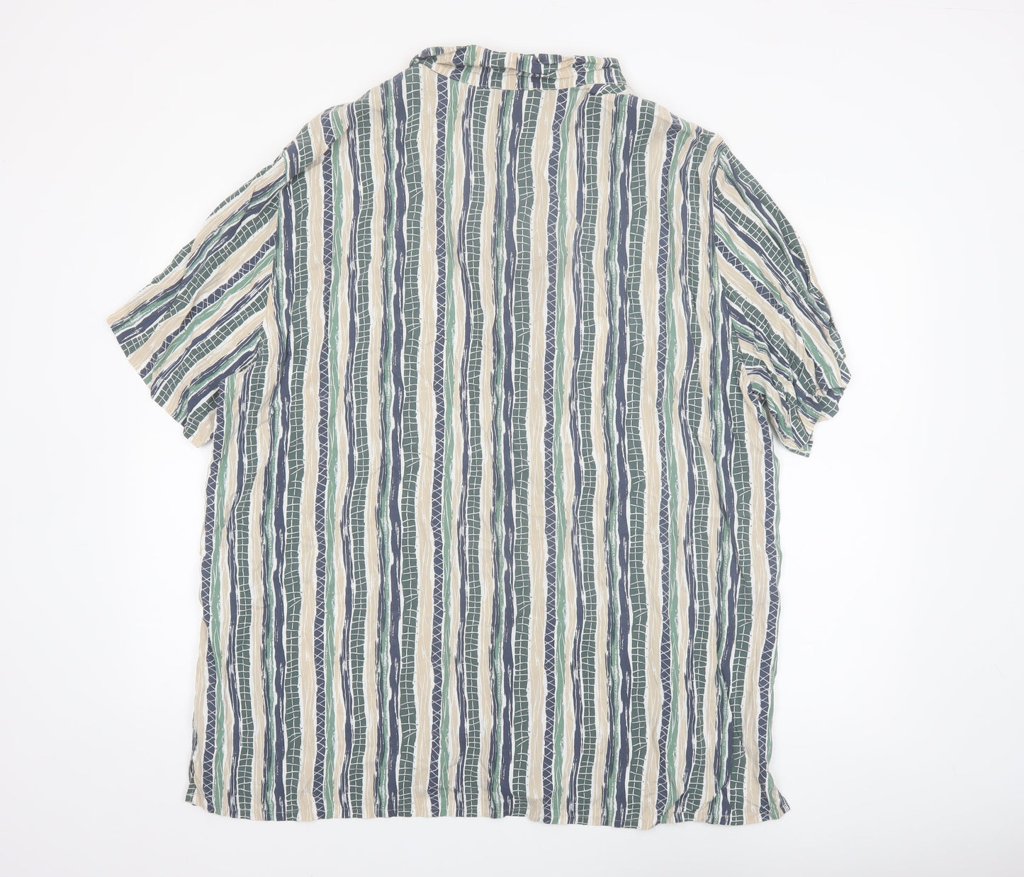 Dunnes Stores Men’s Beige Green Striped Short Sleeve 3XL Button-Up Shirt