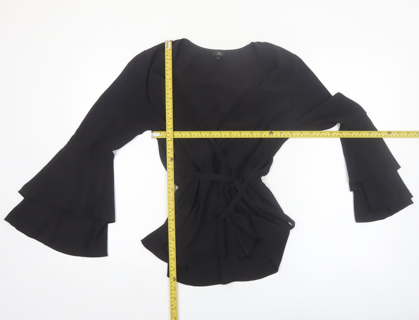 River Island Women’s Black Wrap Blouse Size 8 Bell Sleeve