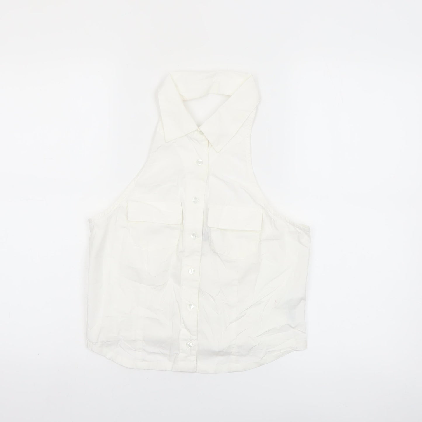 Collusion Womens White Cotton Cropped Button-Up Halter Shirt UK 10