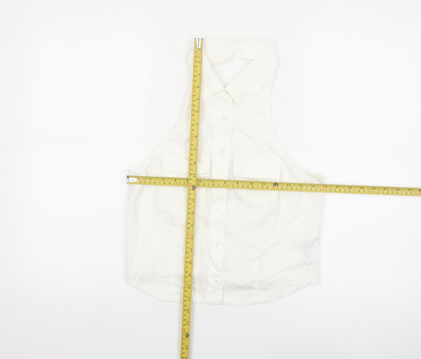 Collusion Womens White Cotton Cropped Button-Up Halter Shirt UK 10