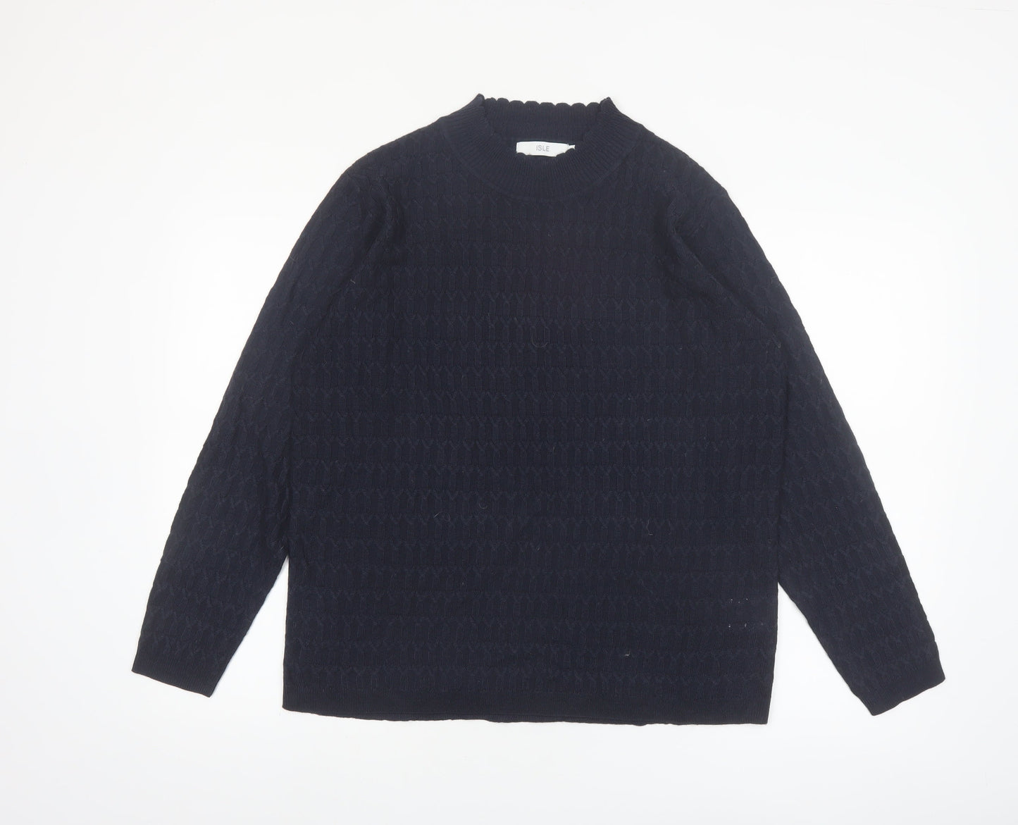 Isle Womens Black Cable-Knit Acrylic Jumper L Crew Neck Knitwear