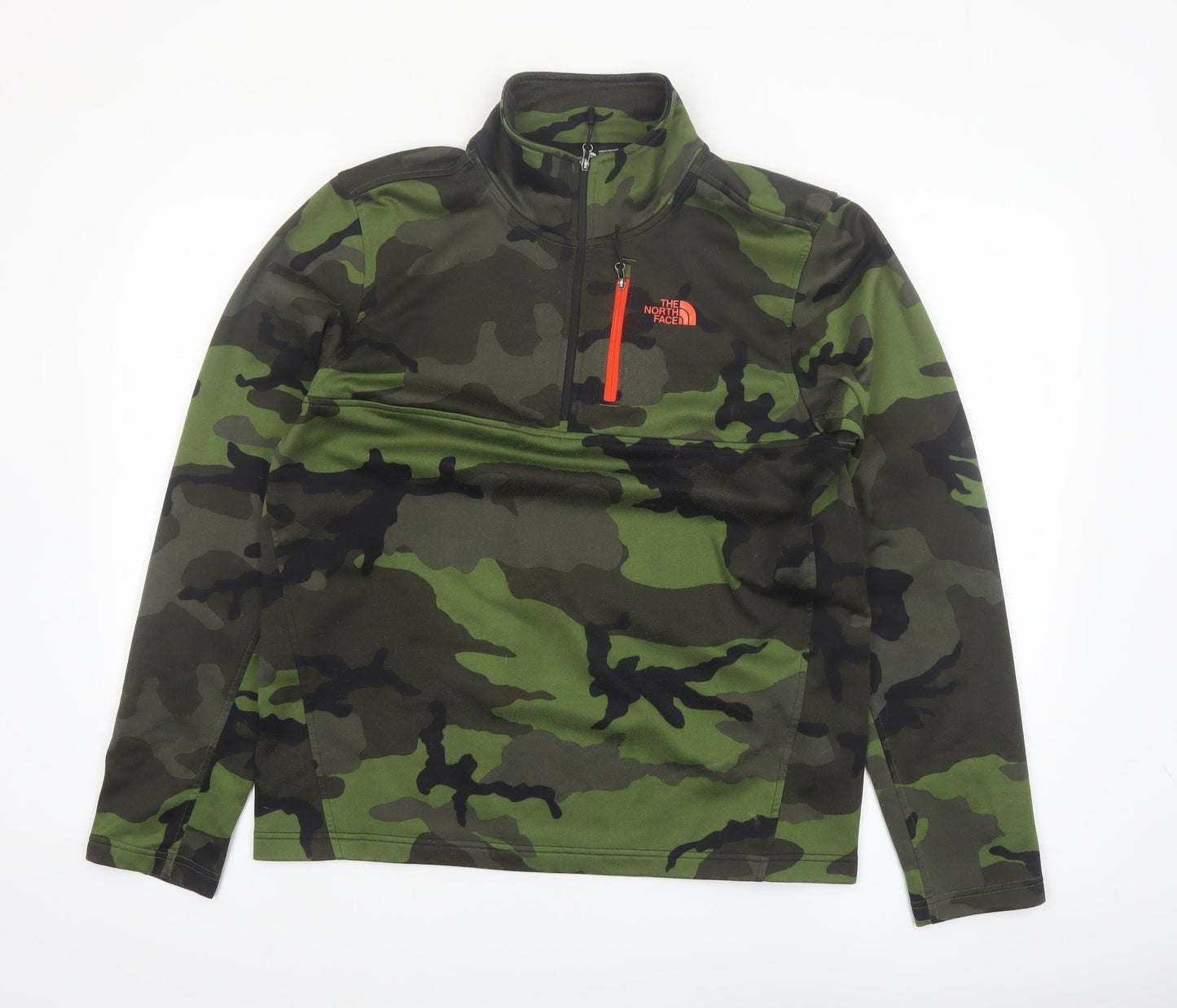 The North Face Men's Green Camo 1/4 Zip Fleece Sweatshirt M