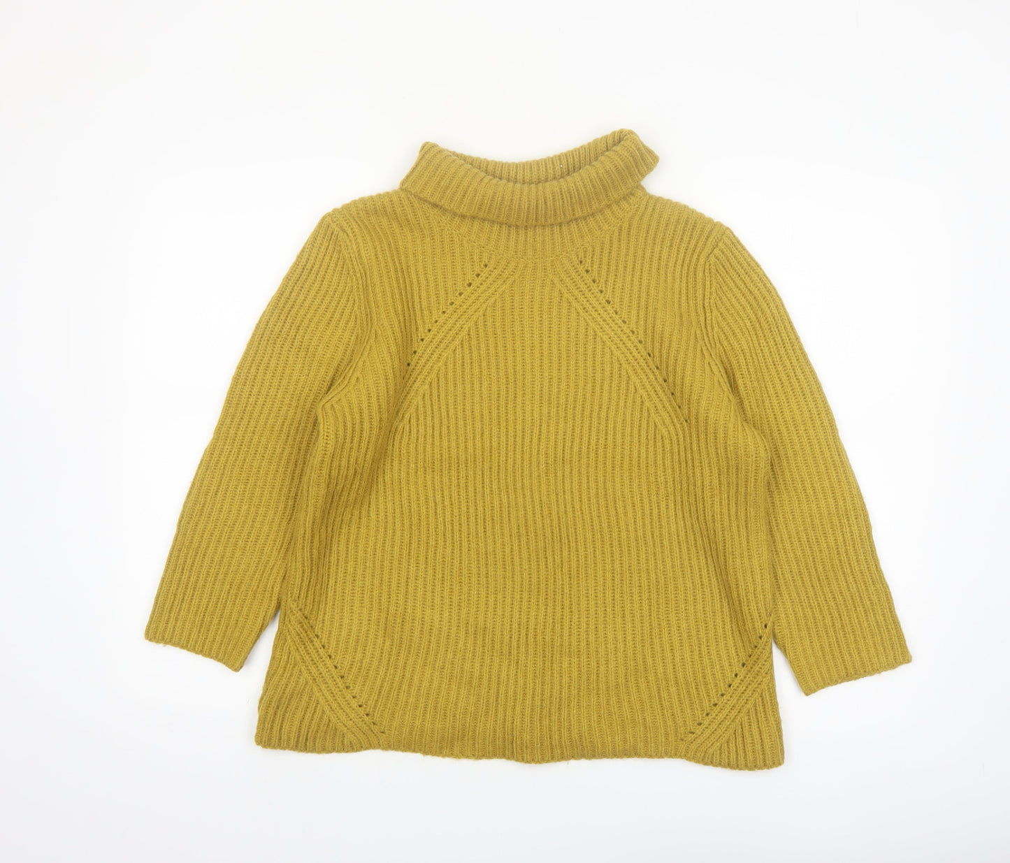 Monsoon Women Yellow Roll Neck Ribbed Knit Jumper Size 16