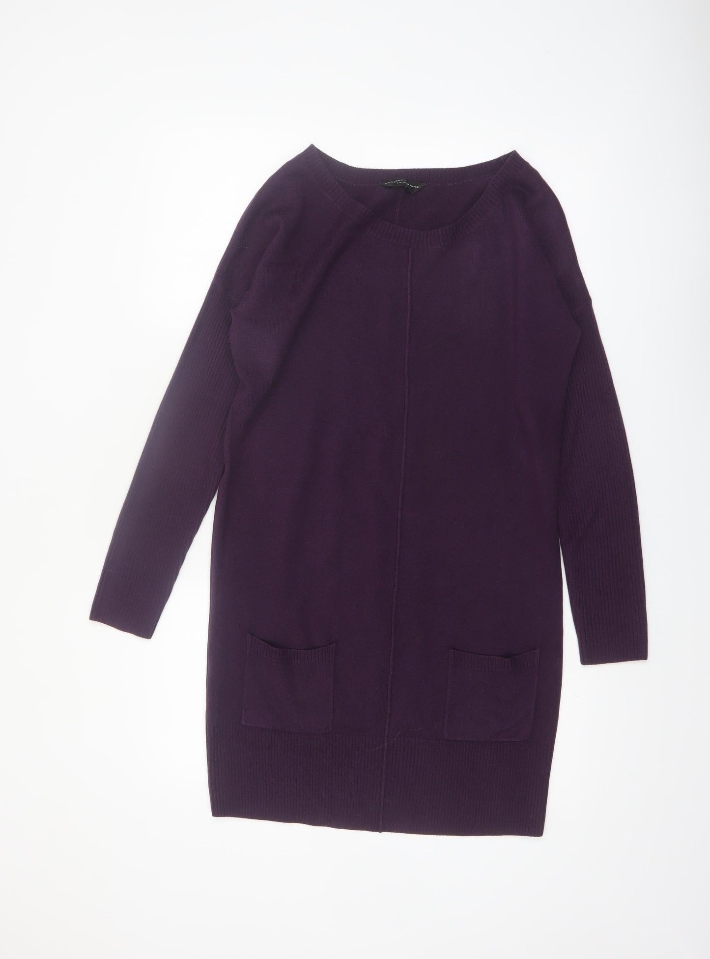 Dorothy Perkins Women Purple Size 12 Long Sleeve Knit Jumper Dress