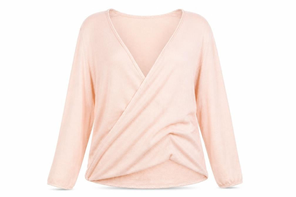 Emreco Women's Pink Wrap V-Neck Linen Blend Jumper Size 16
