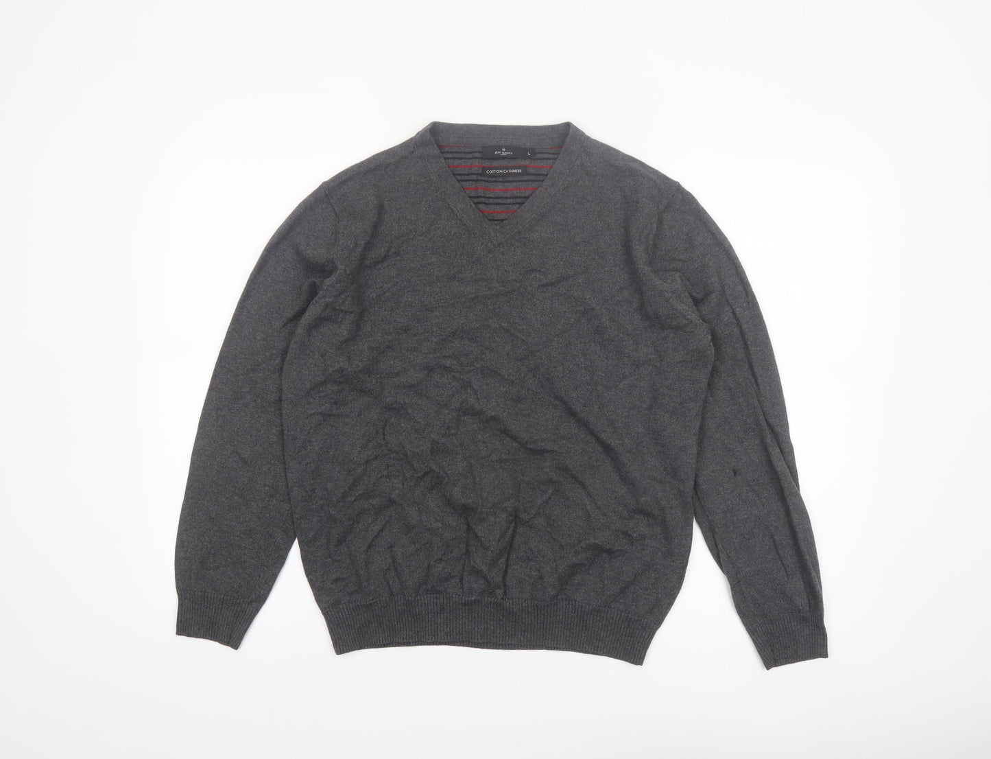 Jeff Banks Mens Grey Cotton Cashmere V-Neck Jumper Size L