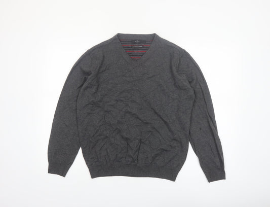 Jeff Banks Mens Grey Cotton Cashmere V-Neck Jumper Size L