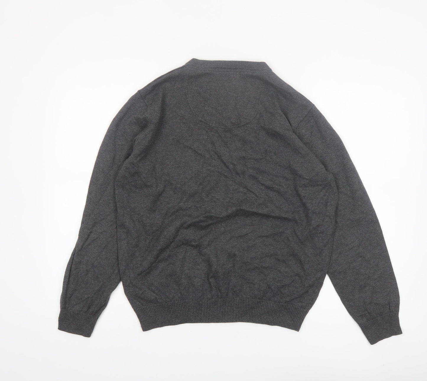 Jeff Banks Mens Grey Cotton Cashmere V-Neck Jumper Size L