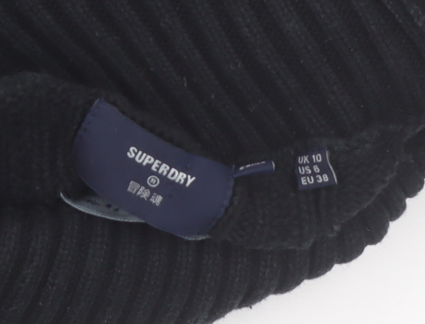 Superdry Women's Black Roll Neck Cable Knit Jumper Size 10
