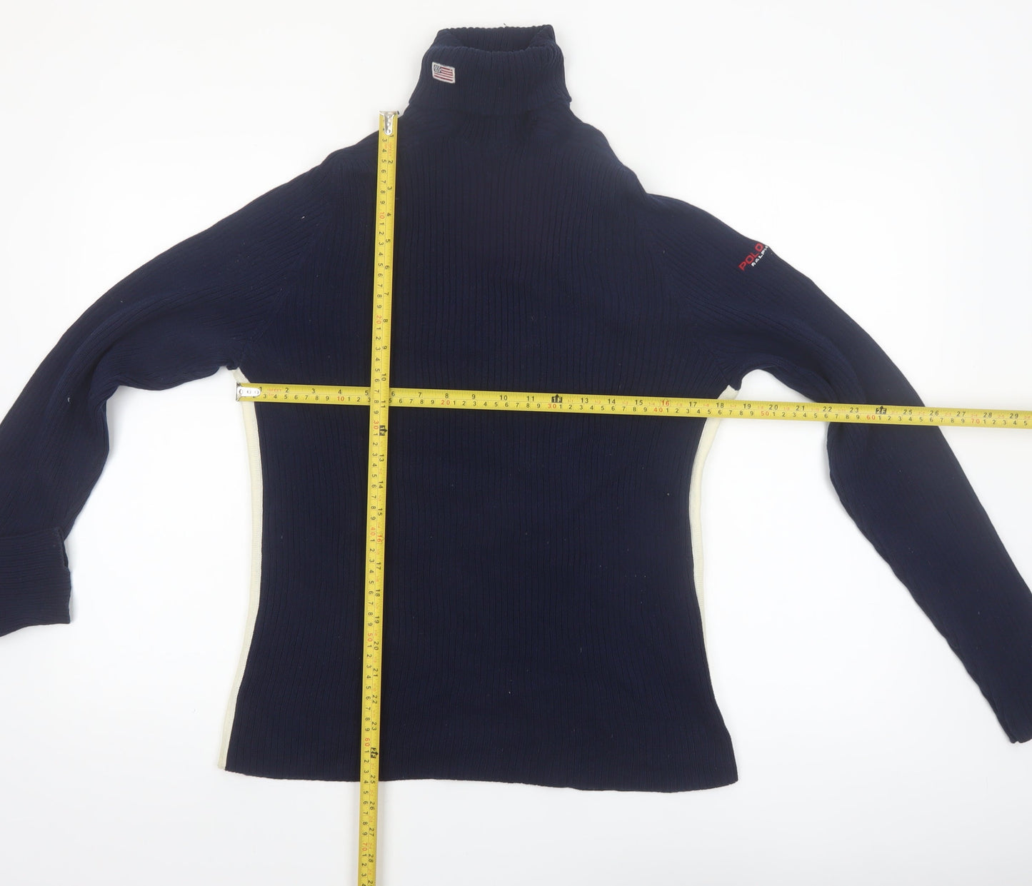 Ralph Lauren Polo Sport Womens Blue Roll Neck Ribbed Jumper Size L