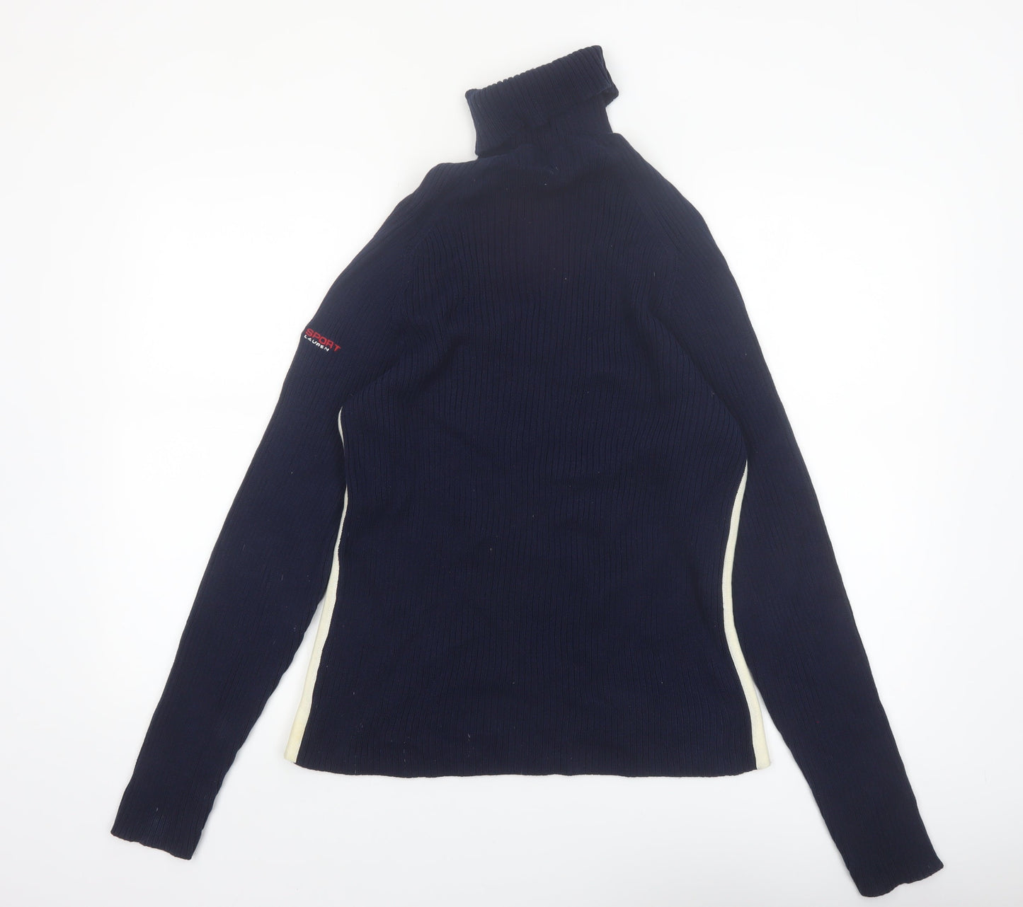 Ralph Lauren Polo Sport Womens Blue Roll Neck Ribbed Jumper Size L