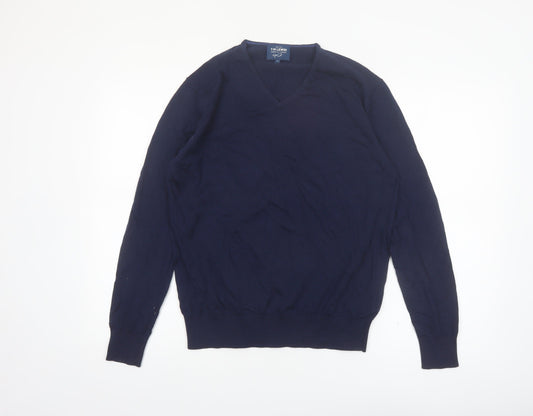 T.M. Lewin Men's Blue Cotton V-Neck Pullover Jumper Size S