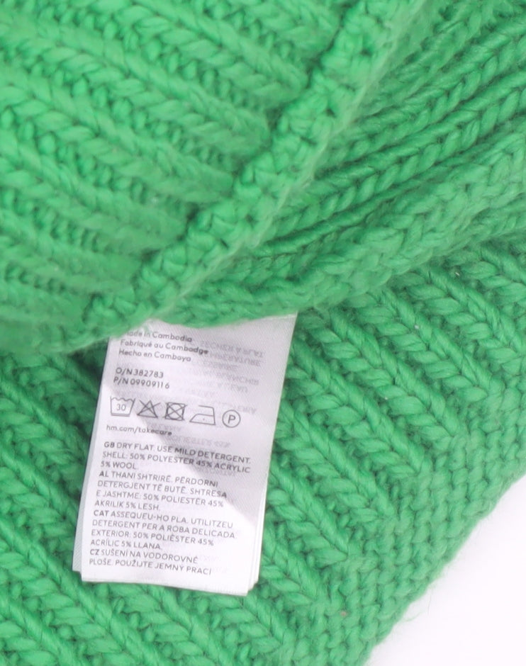 H&M Womens Green Roll Neck Chunky-Knit Jumper Size S
