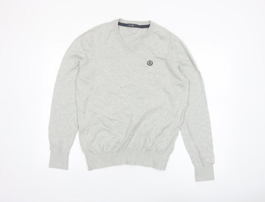 Henri Lloyd Men's Grey Cotton V-Neck Jumper Size S