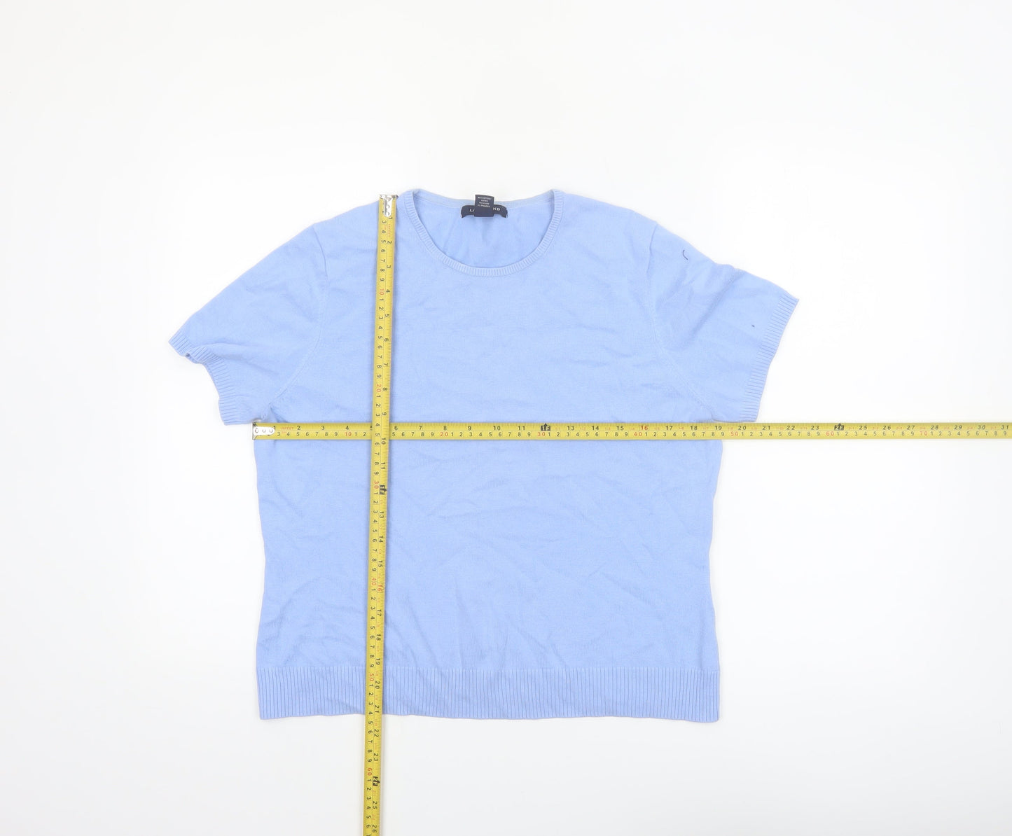 Lands' End Women's Blue Cotton Knit Short Sleeve Crew Neck Jumper M