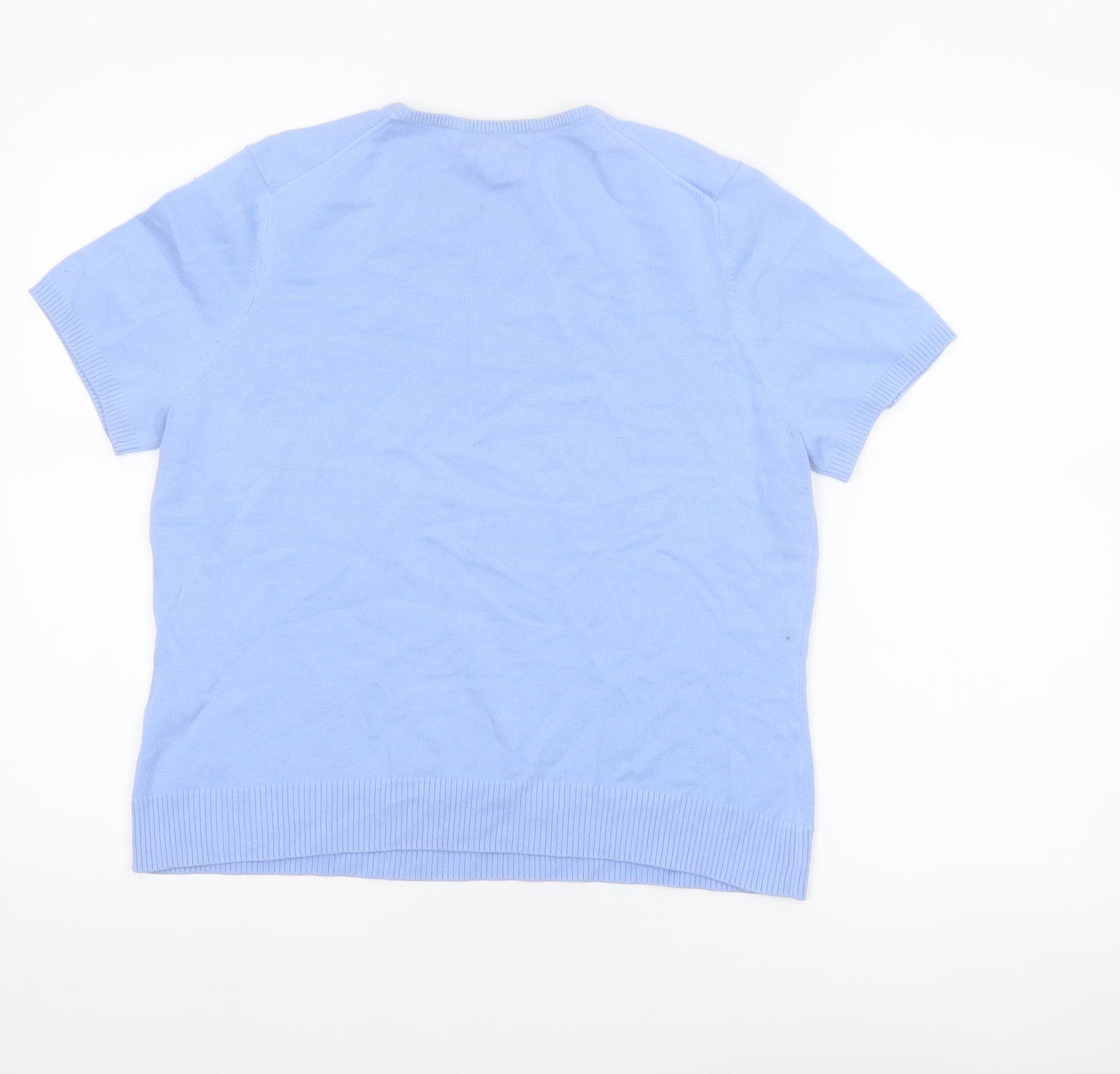 Lands' End Women's Blue Cotton Knit Short Sleeve Crew Neck Jumper M