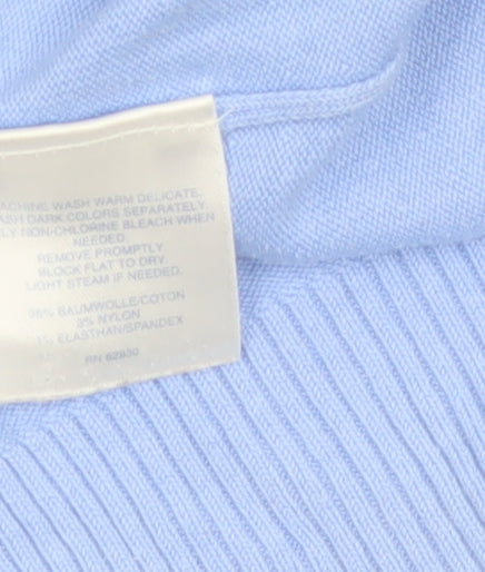 Lands' End Women's Blue Cotton Knit Short Sleeve Crew Neck Jumper M