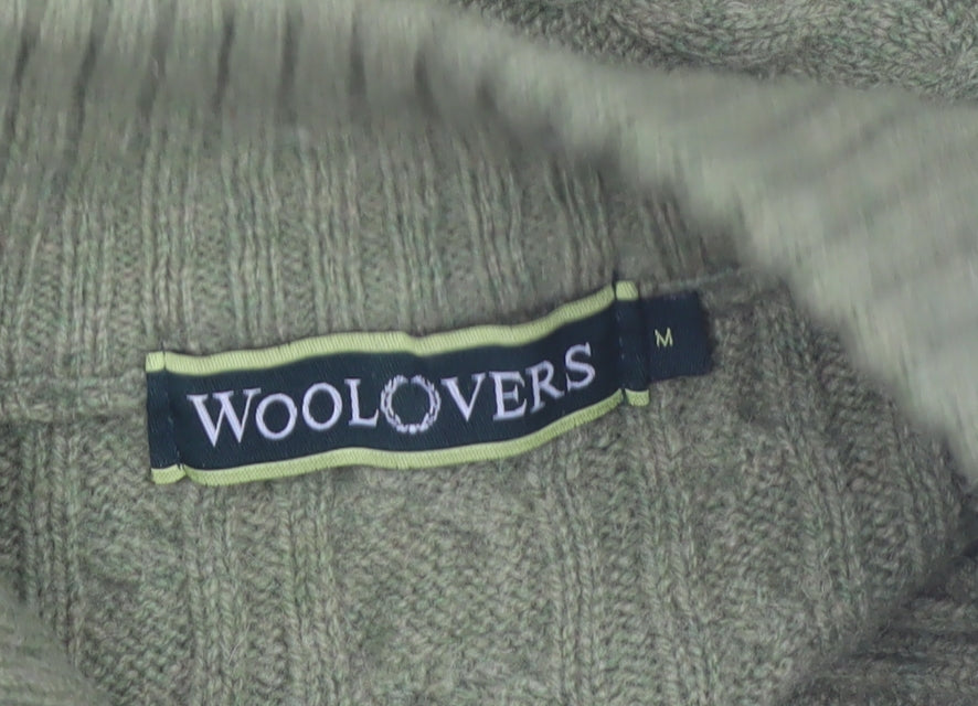 WoolOvers Women's Green 1/2 Zip Cable-Knit Wool Jumper M