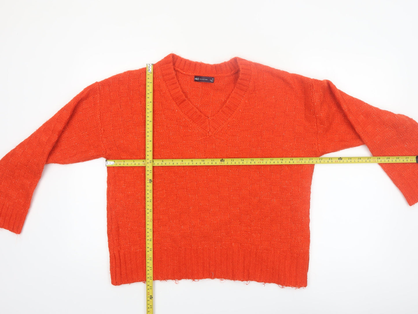 Marks and Spencer Womens Orange V-Neck Knit Pullover Jumper Size M