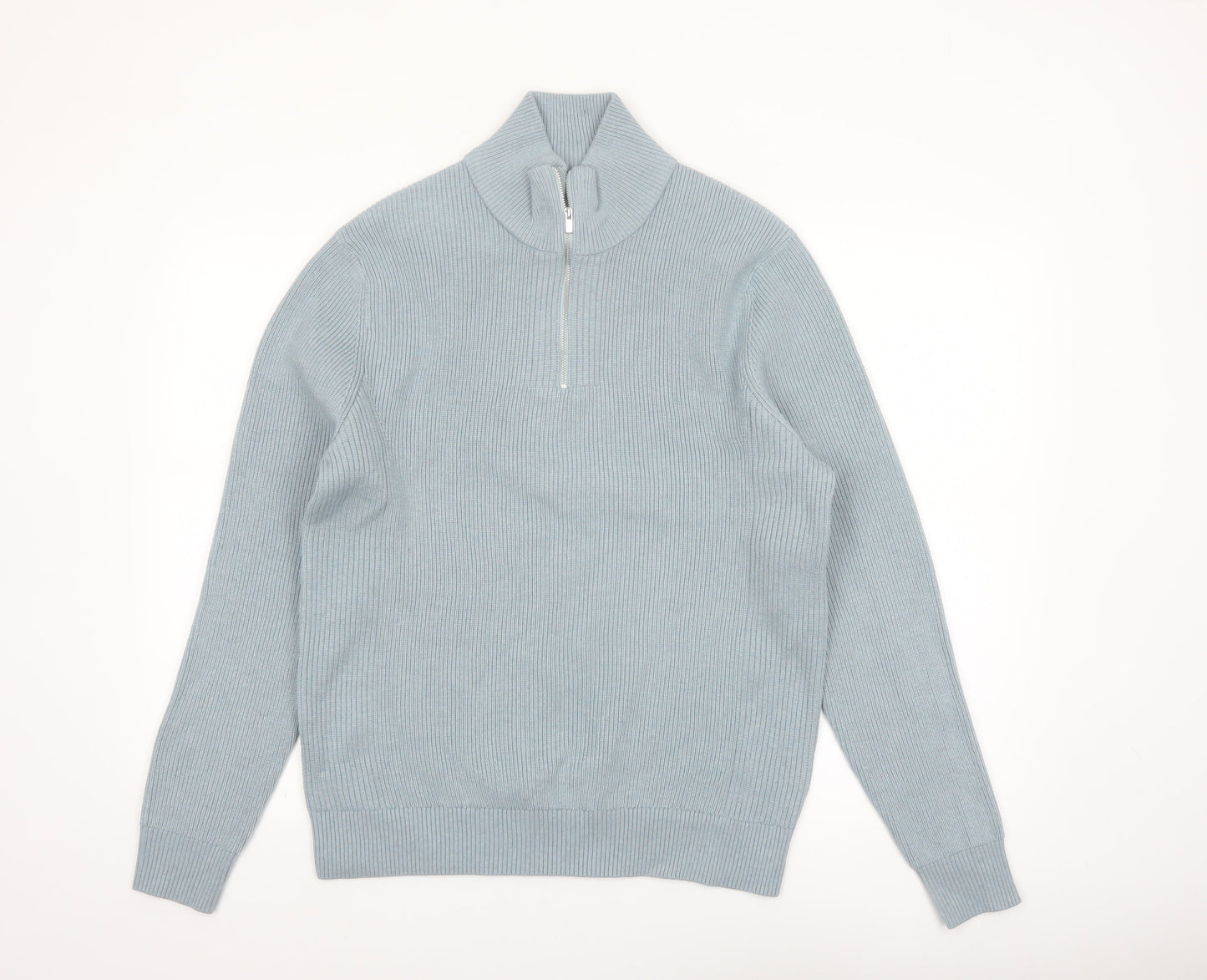 Marks and Spencer Men's Blue M Half Zip Cotton Blend Jumper