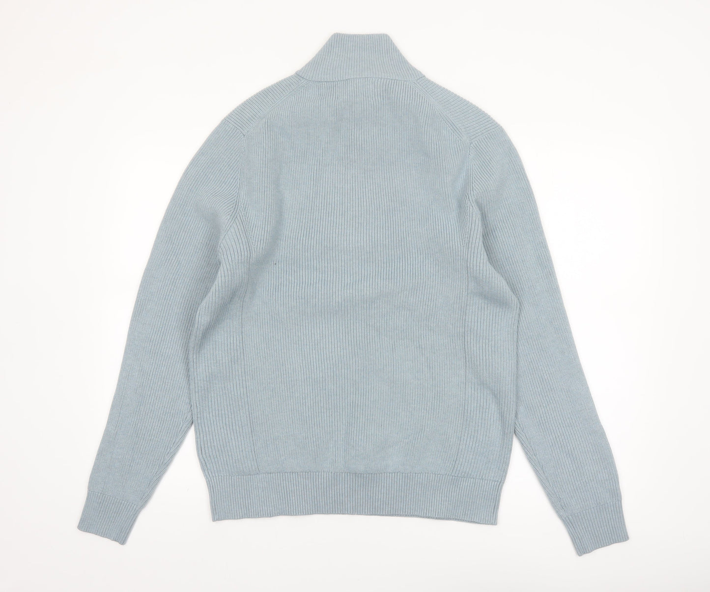 Marks and Spencer Men's Blue M Half Zip Cotton Blend Jumper