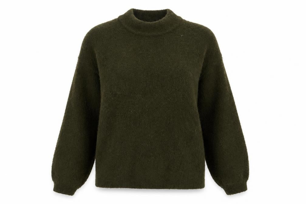 Marks & Spencer Women Green Mock Neck Wool Blend Jumper M