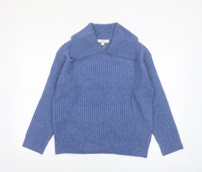 Marks & Spencer Women Blue Collared Ribbed Pullover Jumper Size S