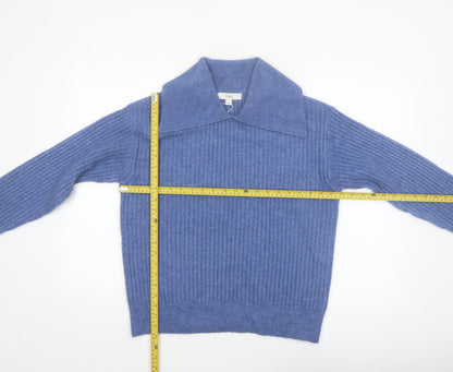 Marks & Spencer Women Blue Collared Ribbed Pullover Jumper Size S