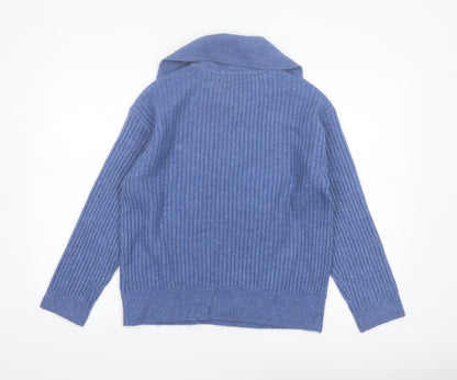 Marks & Spencer Women Blue Collared Ribbed Pullover Jumper Size S