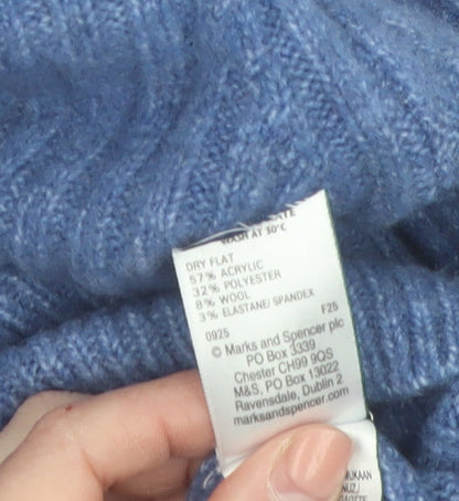 Marks & Spencer Women Blue Collared Ribbed Pullover Jumper Size S